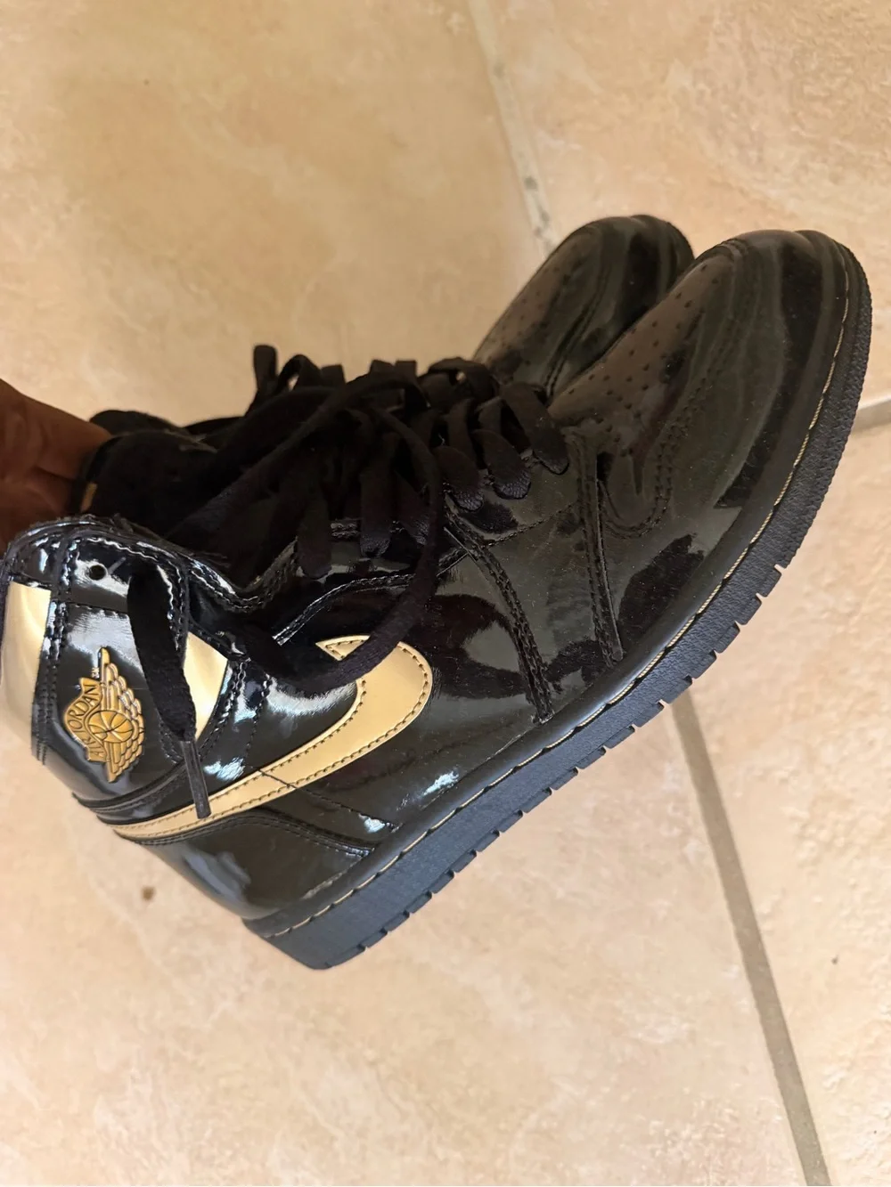 Air Jordan 1 Mid Patent Black Gold Sneakers